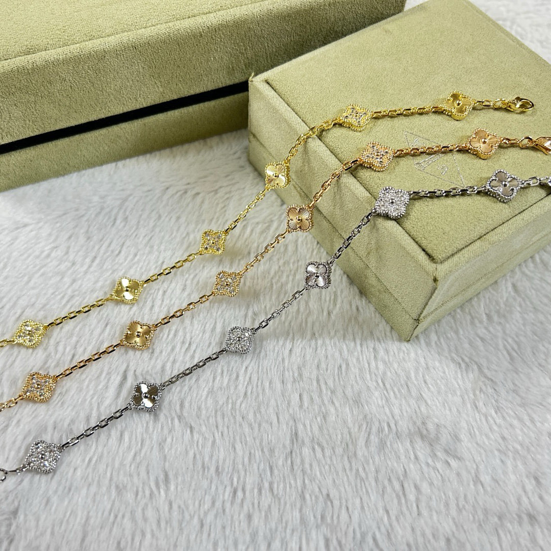 [「Lume Jewelry」]クローバー6モチーフダイヤモンドレーザーブレスレット