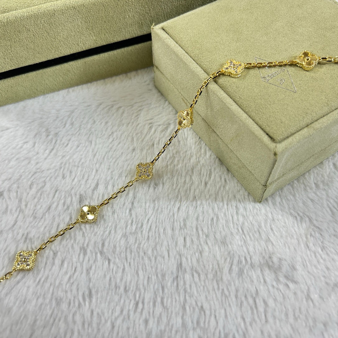 [「Lume Jewelry」]クローバー6モチーフダイヤモンドレーザーブレスレット