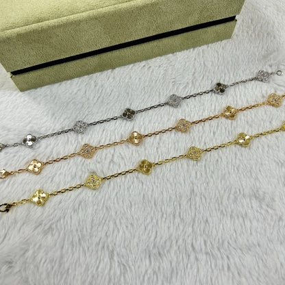[「Lume Jewelry」]クローバー6モチーフダイヤモンドレーザーブレスレット