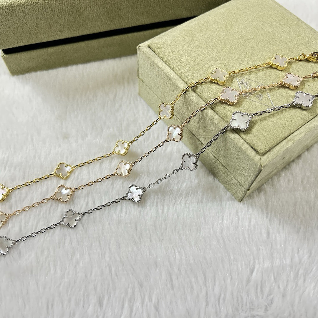 [¡®Lume Jewelry¡¯]クローバー6モチーフ ホワイトマザーオブパールブレスレット