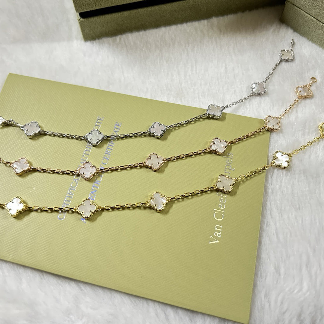 [¡®Lume Jewelry¡¯]クローバー6モチーフ ホワイトマザーオブパールブレスレット