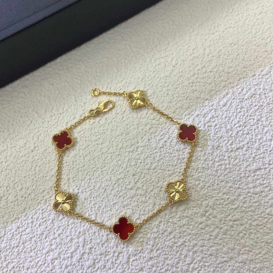 [¡®Lume Jewelry¡¯]クローバー6モチーフレッドアゲートレーザーブレスレット