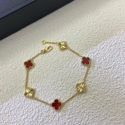 [¡®Lume Jewelry¡¯]クローバー6モチーフレッドアゲートレーザーブレスレット