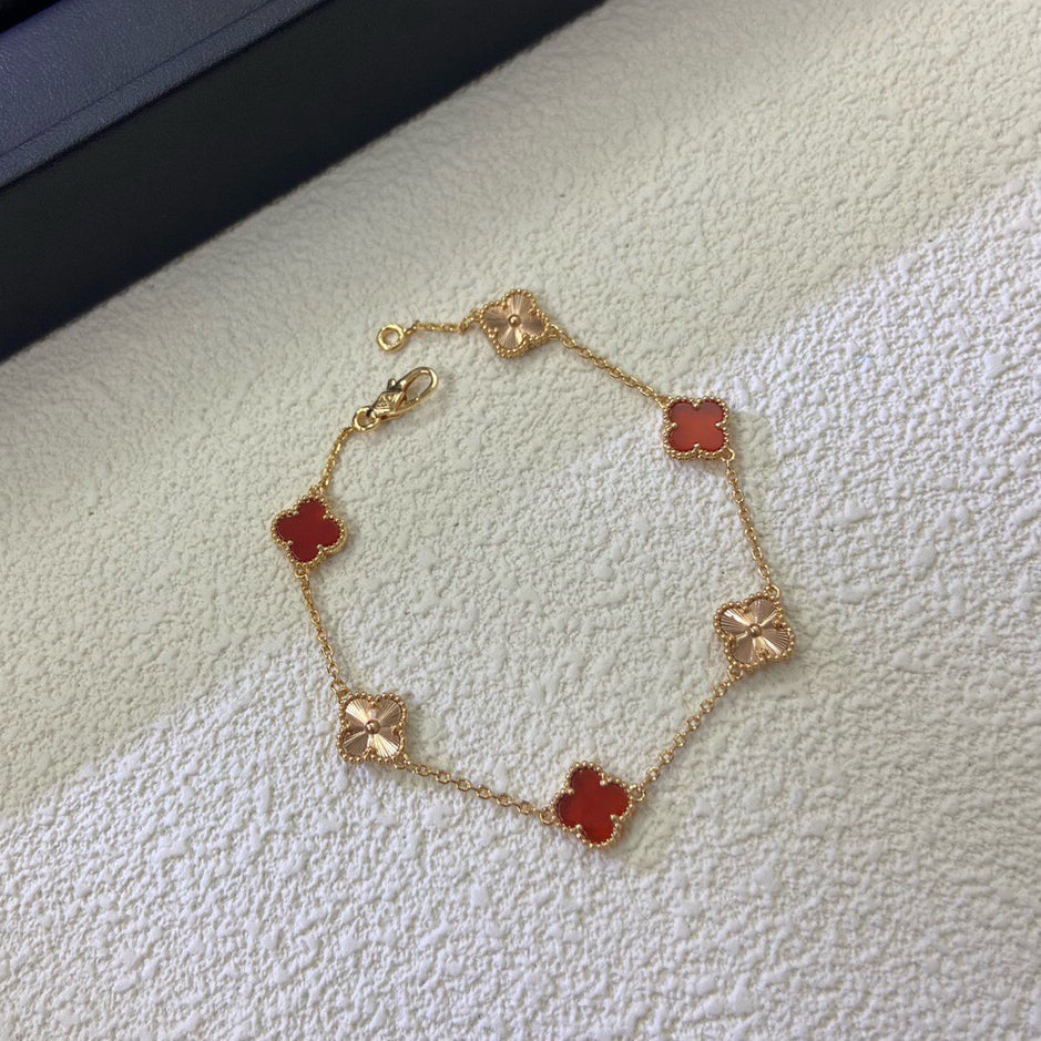 [¡®Lume Jewelry¡¯]クローバー6モチーフレッドアゲートレーザーブレスレット