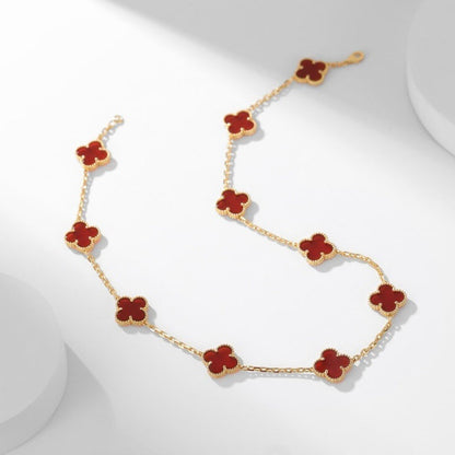 「Lume Jewelry」 クローバー 10モチーフ カーネリアン ネックレス