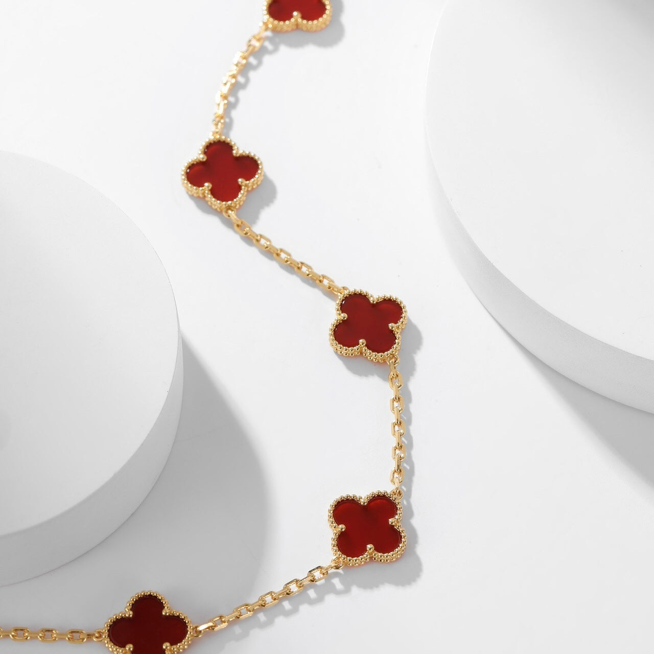 「Lume Jewelry」 クローバー 10モチーフ カーネリアン ネックレス