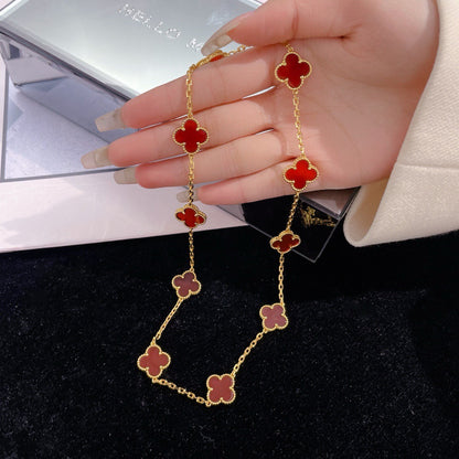 「Lume Jewelry」 クローバー 10モチーフ カーネリアン ネックレス