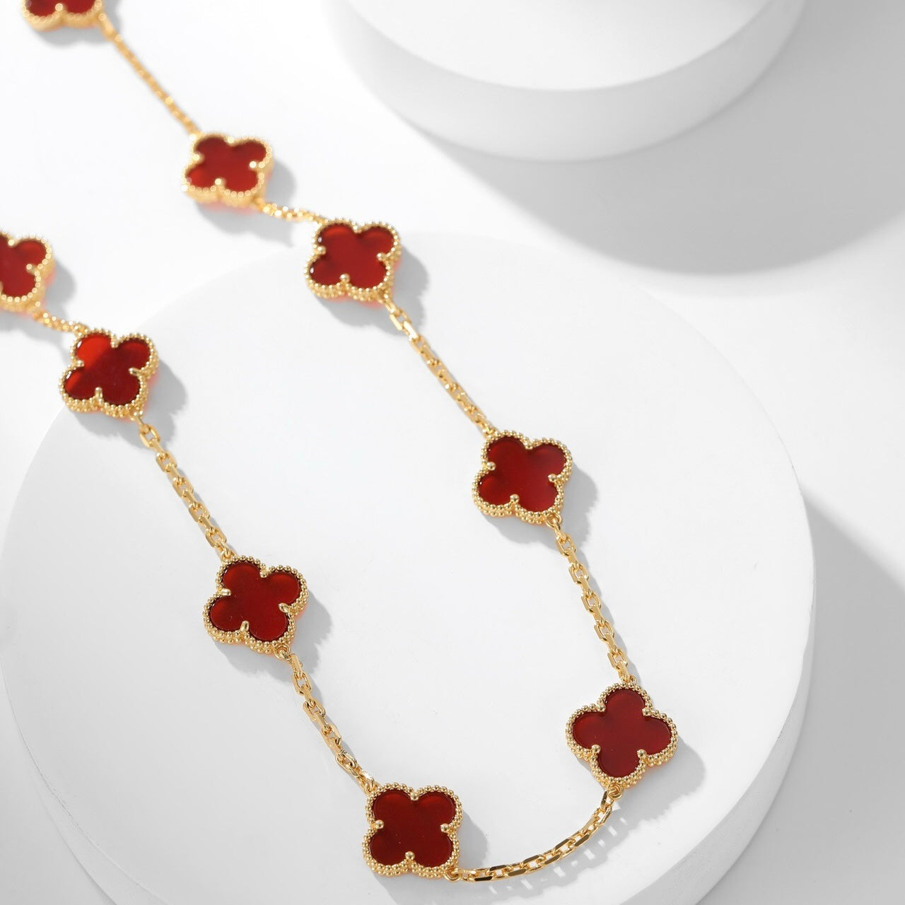 「Lume Jewelry」 クローバー 10モチーフ カーネリアン ネックレス
