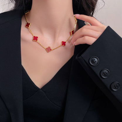 「Lume Jewelry」 クローバー 10モチーフ カーネリアン ネックレス