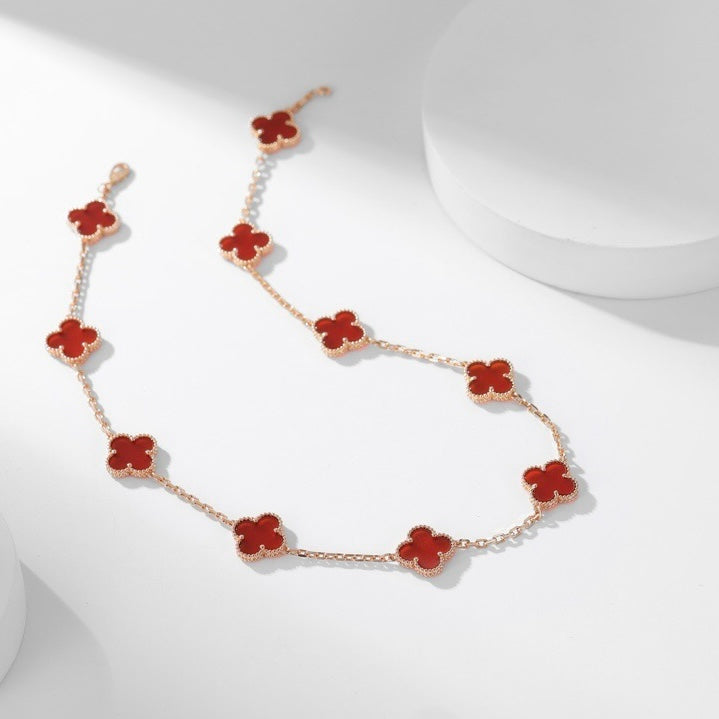 「Lume Jewelry」 クローバー 10モチーフ カーネリアン ネックレス
