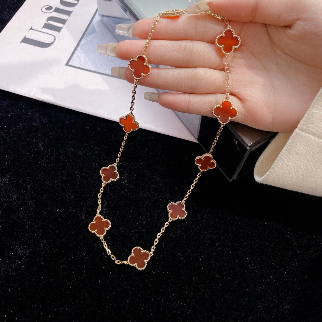 「Lume Jewelry」 クローバー 10モチーフ カーネリアン ネックレス
