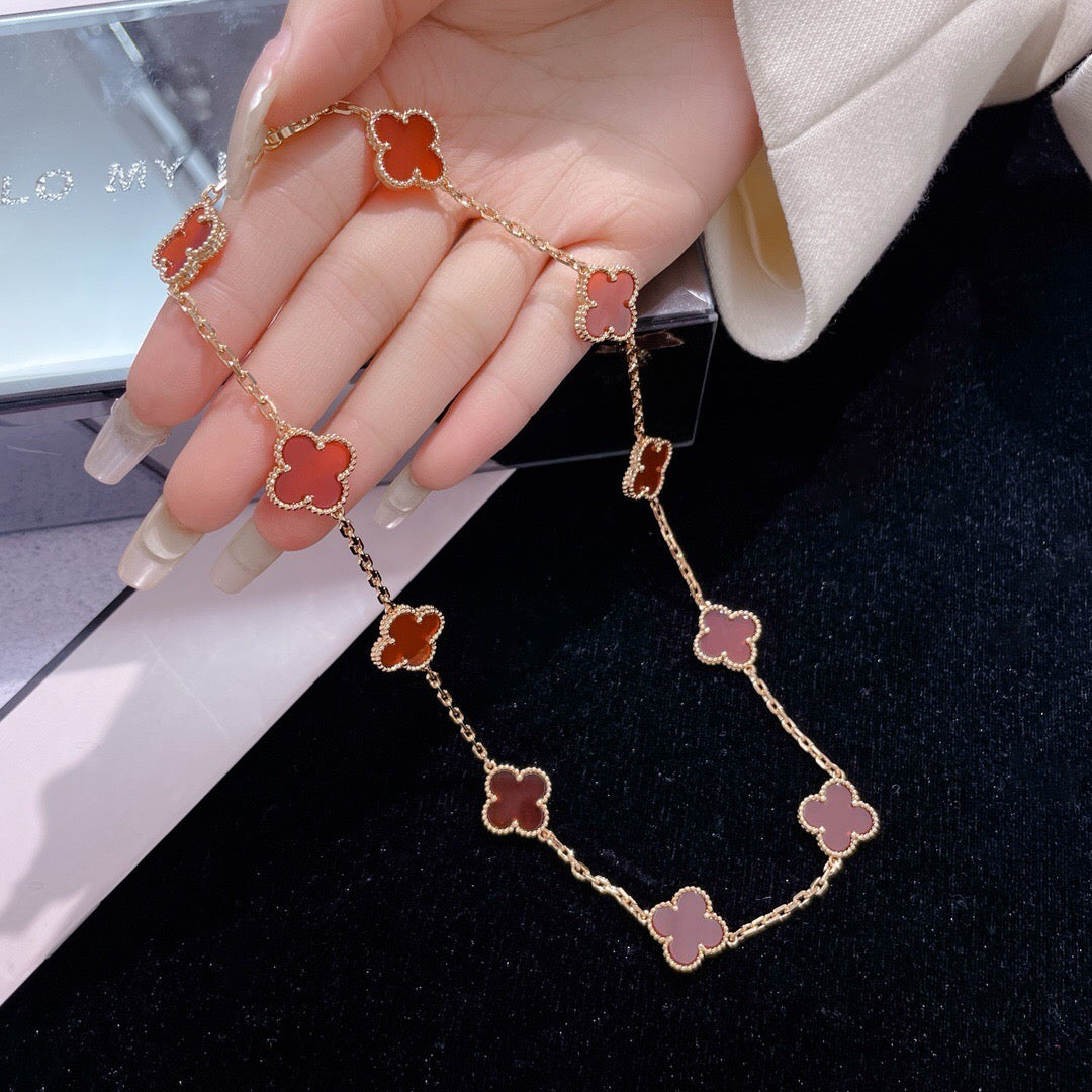 「Lume Jewelry」 クローバー 10モチーフ カーネリアン ネックレス