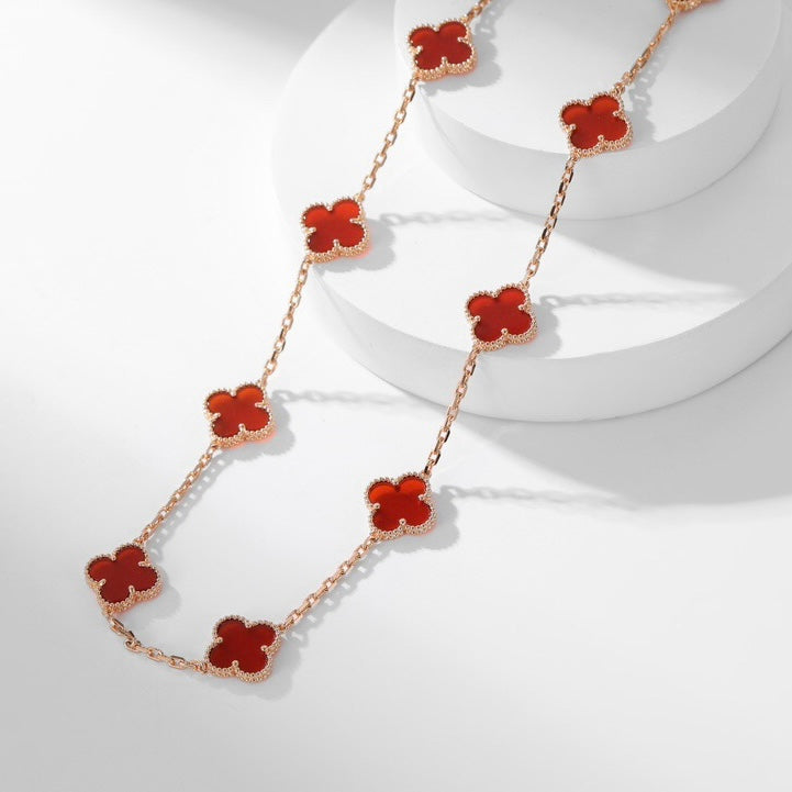 「Lume Jewelry」 クローバー 10モチーフ カーネリアン ネックレス
