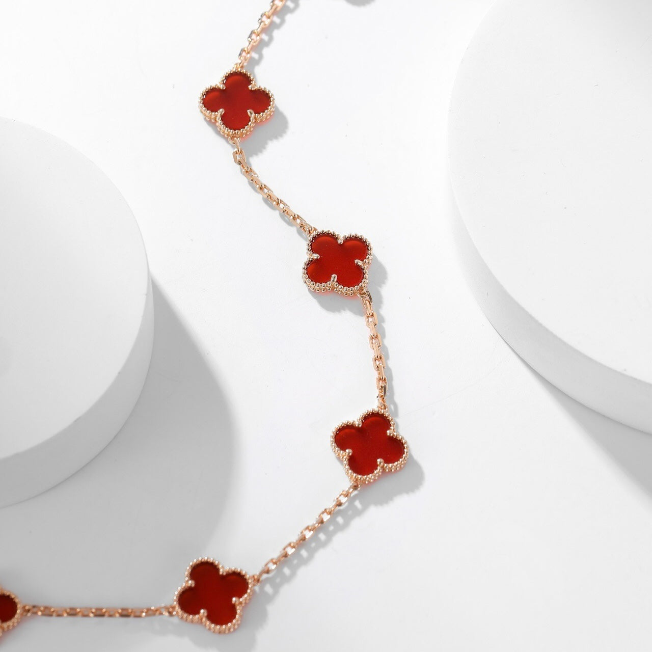 「Lume Jewelry」 クローバー 10モチーフ カーネリアン ネックレス