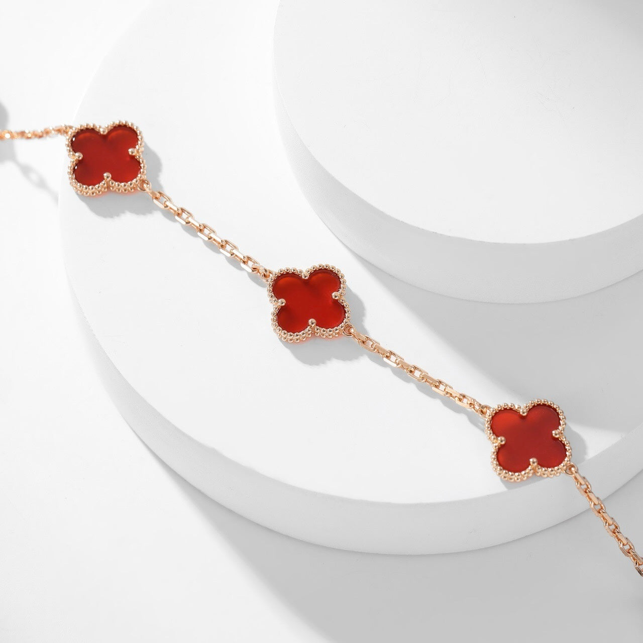 「Lume Jewelry」 クローバー 10モチーフ カーネリアン ネックレス