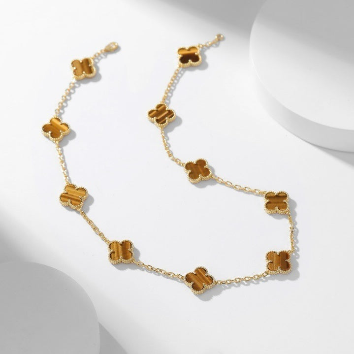 Lume Jewelry クローバー 10モチーフ タイガーアイ ネックレス