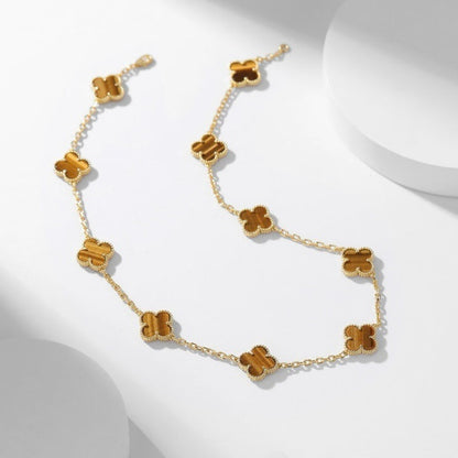 Lume Jewelry クローバー 10モチーフ タイガーアイ ネックレス