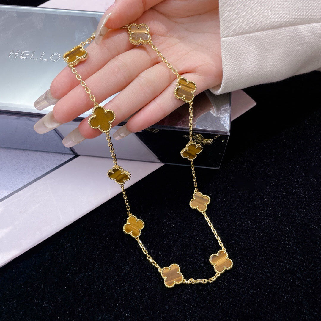 Lume Jewelry クローバー 10モチーフ タイガーアイ ネックレス