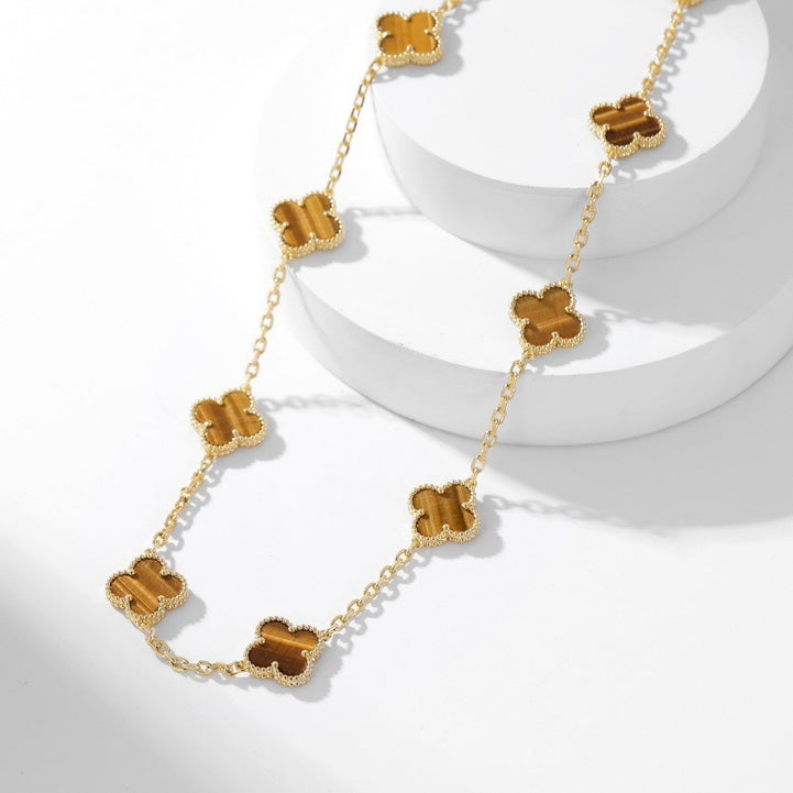 Lume Jewelry クローバー 10モチーフ タイガーアイ ネックレス
