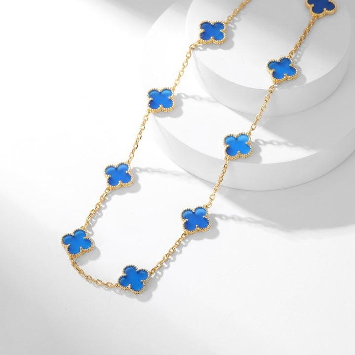 Lume Jewelry クローバー10モチーフ ブルーアゲートネックレス