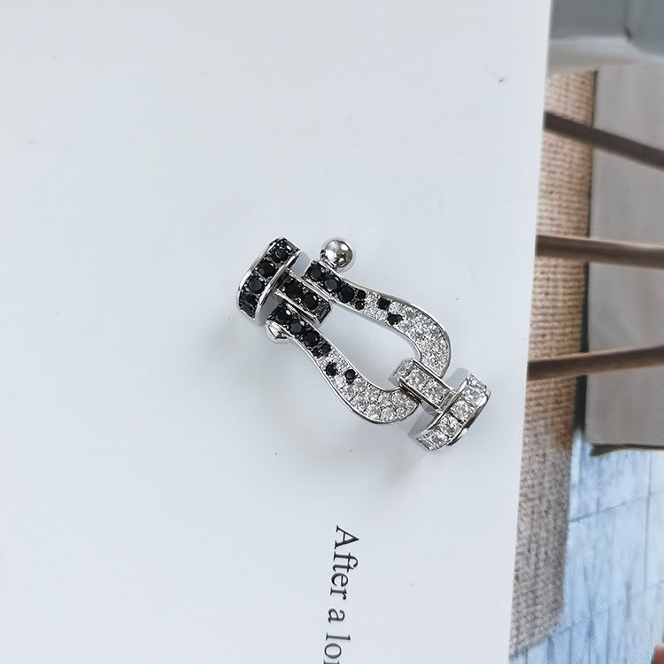 Lume Jewelry FORCE LARGE HORSESHOE BLACK WHITE DIAMOND BRACELET SILVER