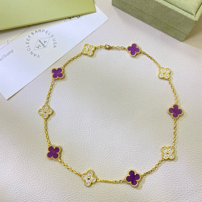 ルメールジュエリー クローバー 10モチーフ パープルバイオレット ダイヤモンドネックレス