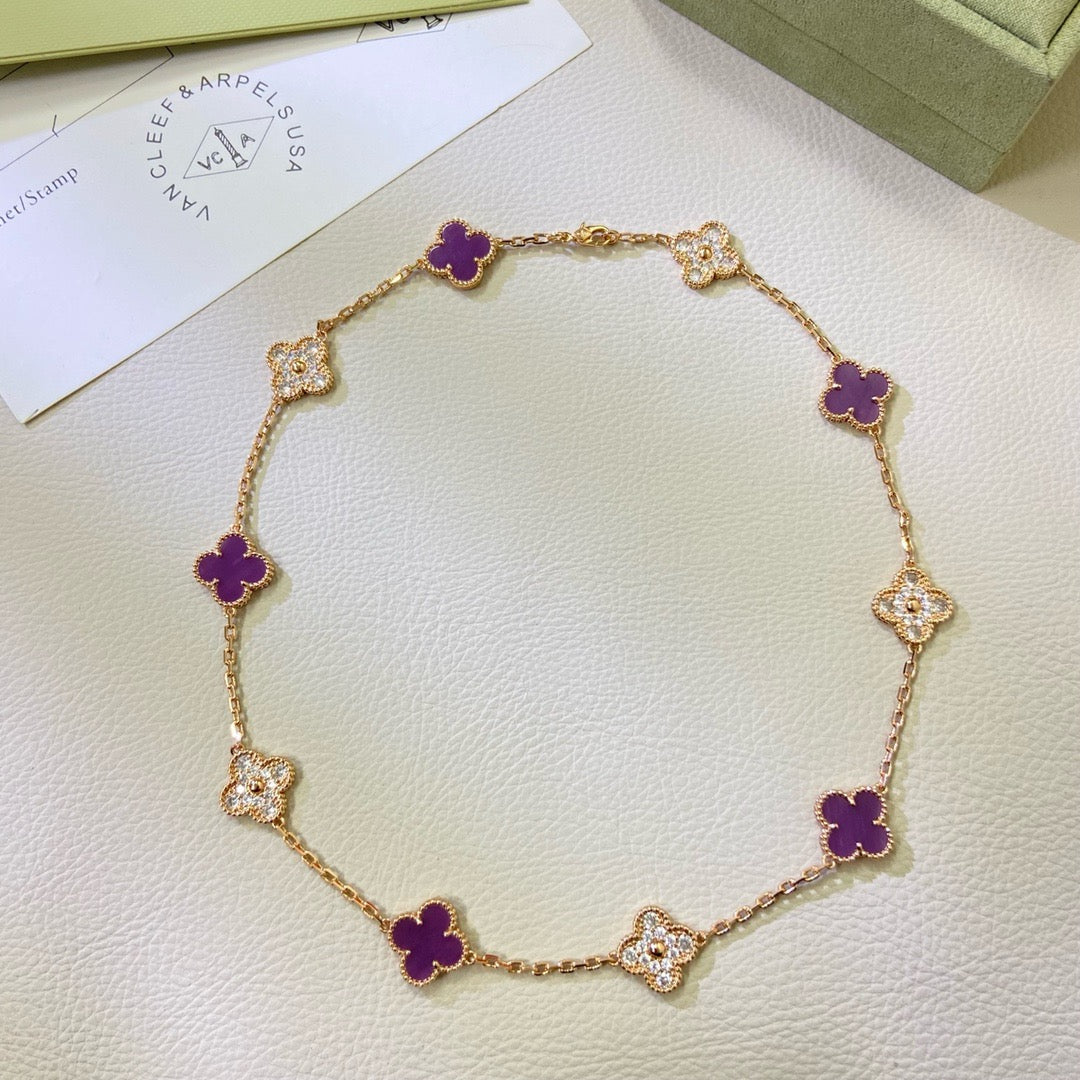 ルメールジュエリー クローバー 10モチーフ パープルバイオレット ダイヤモンドネックレス
