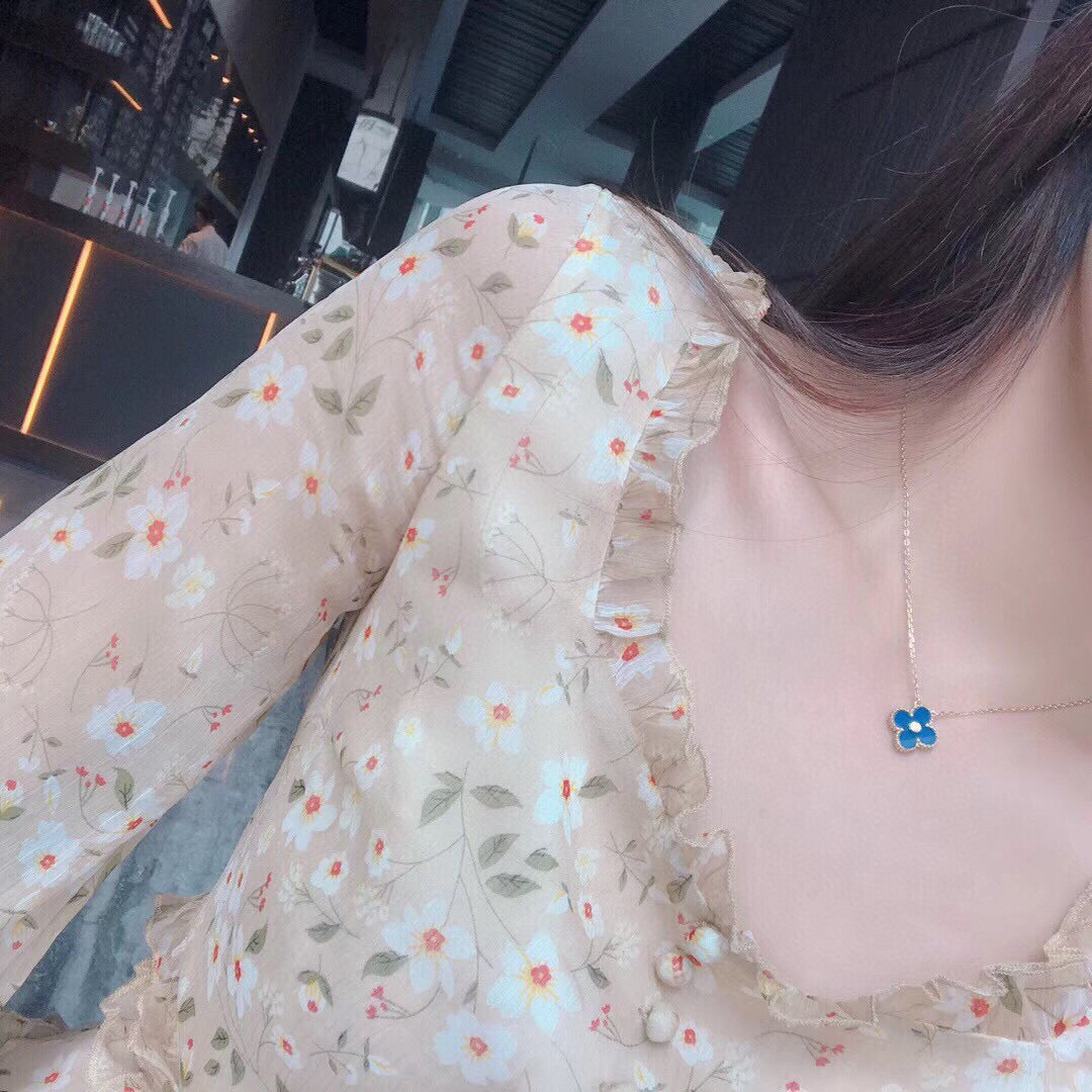 Lume Jewelry クローバー 15MM ダイヤモンド＆ブルーアゲートネックレス