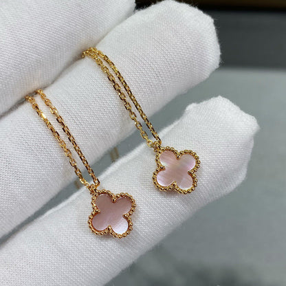 「Lume Jewelry」クローバー 15MM ピンクマザーオブパール シングル フラワー ネックレス