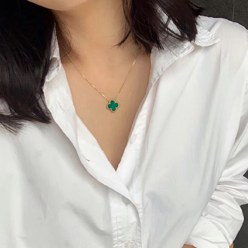 『Lume Jewelry』クローバー 15mm マラカイト シングル フラワー ネックレス