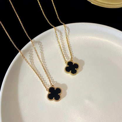 Lume Jewelry クローバー 15MM オニキス シングル フラワー ネックレス