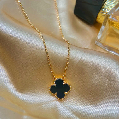 Lume Jewelry クローバー 15MM オニキス シングル フラワー ネックレス