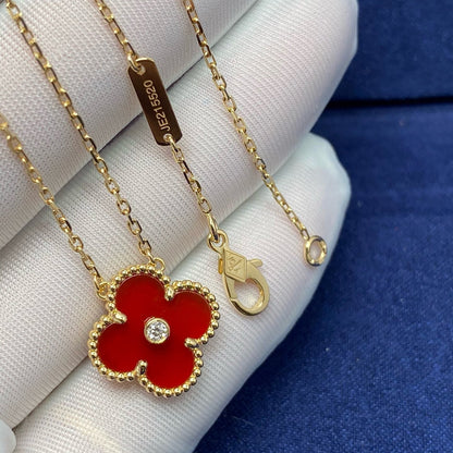 「Lume Jewelry」クローバー 15MM ダイヤモンド カーネリアン ネックレス