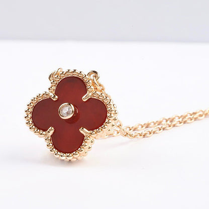 「Lume Jewelry」クローバー 15MM ダイヤモンド カーネリアン ネックレス