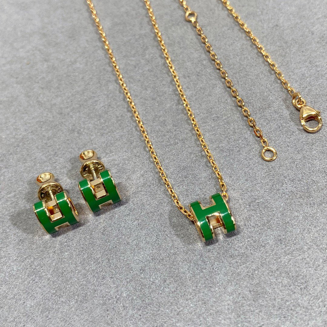 「ルメジュエリー」POP H グリーンネックレス シルバーアンドゴールド
