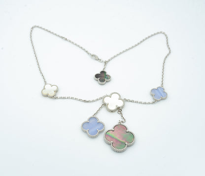 「Lume Jewelry」クローバーMOPカルセドニーネックレス シルバー 6モチーフ