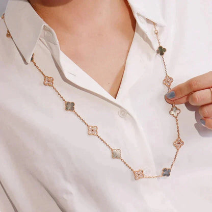 Lume Jewelry クローバー 20モチーフ ダークMOP ダイヤモンド ネックレス