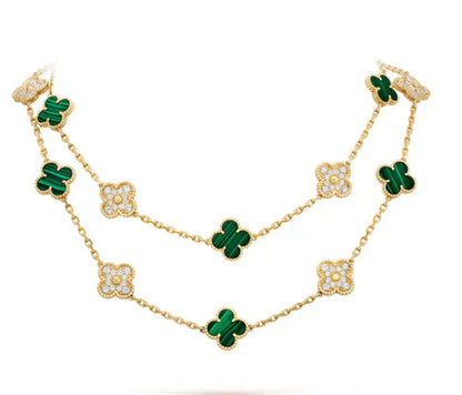 Lume Jewelry クローバー 20モチーフ マラカイト ダイヤモンド ネックレス