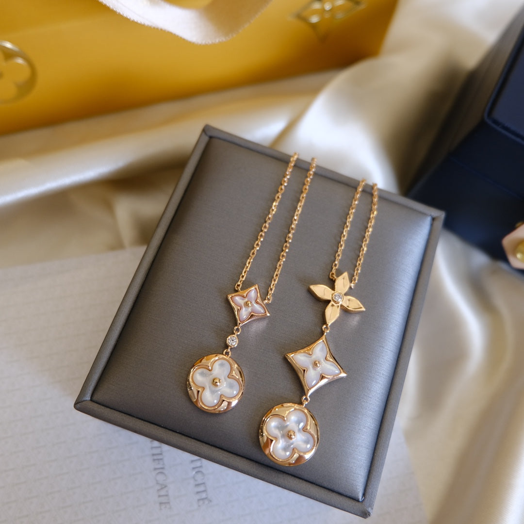 Lume Jewelryカラーブロッサム ラリエットネックレス ピンクゴールド ホワイトマザーオブパール＆ダイヤモンド