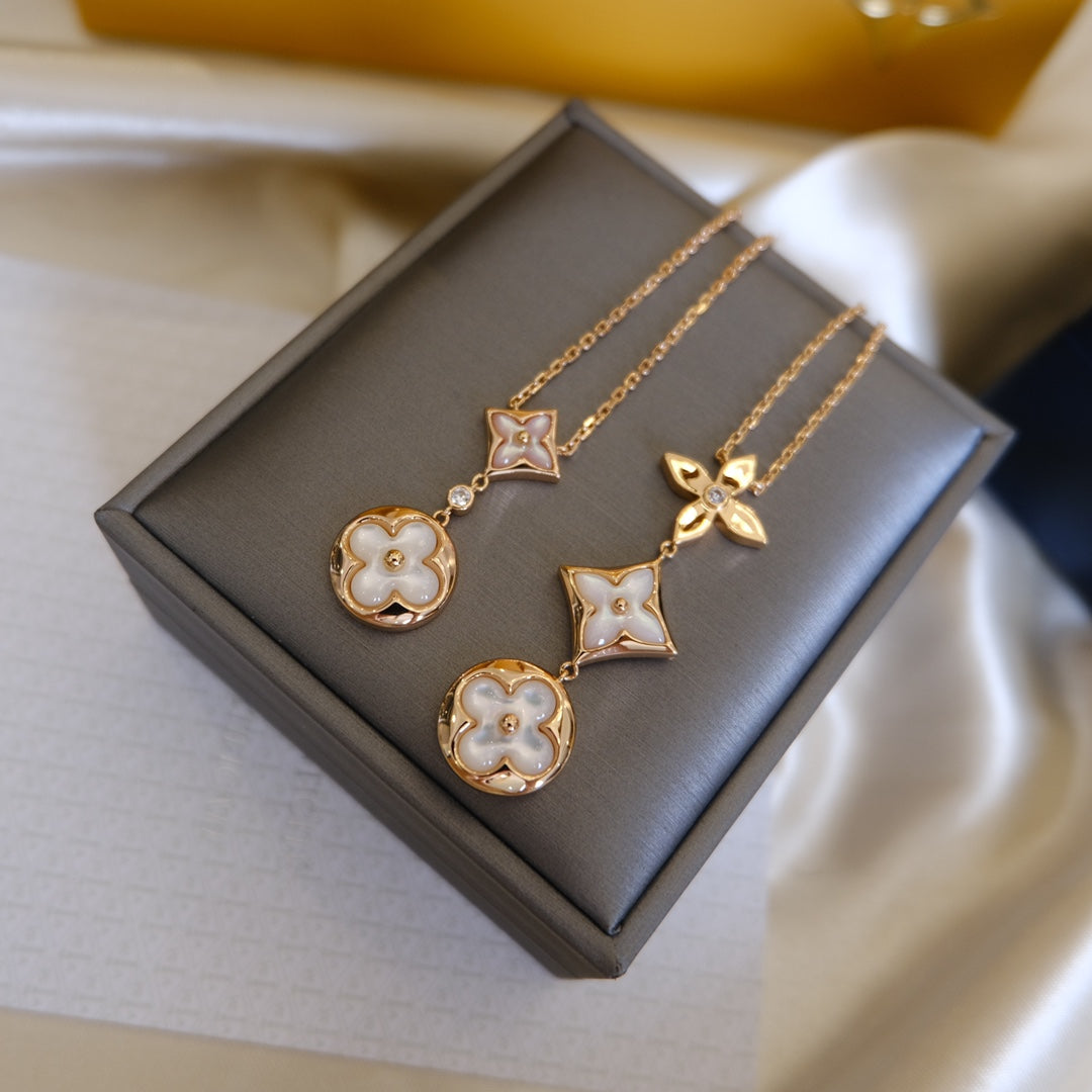 Lume Jewelryカラーブロッサム ラリエットネックレス ピンクゴールド ホワイトマザーオブパール＆ダイヤモンド
