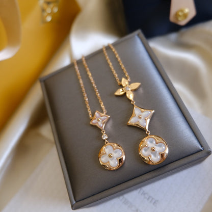 Lume Jewelryカラーブロッサム ラリエットネックレス ピンクゴールド ホワイトマザーオブパール＆ダイヤモンド