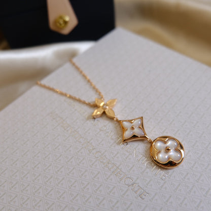 Lume Jewelryカラーブロッサム ラリエットネックレス ピンクゴールド ホワイトマザーオブパール＆ダイヤモンド