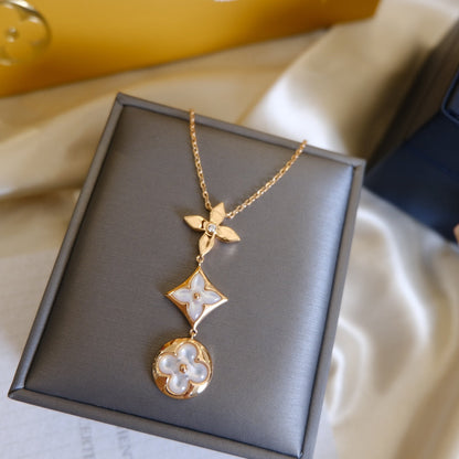 Lume Jewelryカラーブロッサム ラリエットネックレス ピンクゴールド ホワイトマザーオブパール＆ダイヤモンド