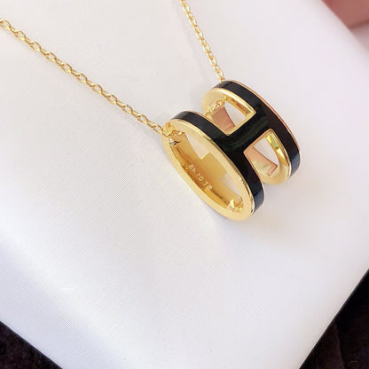 「Lume Jewelry」HM クリック ブラックエナメル ゴールドネックレス