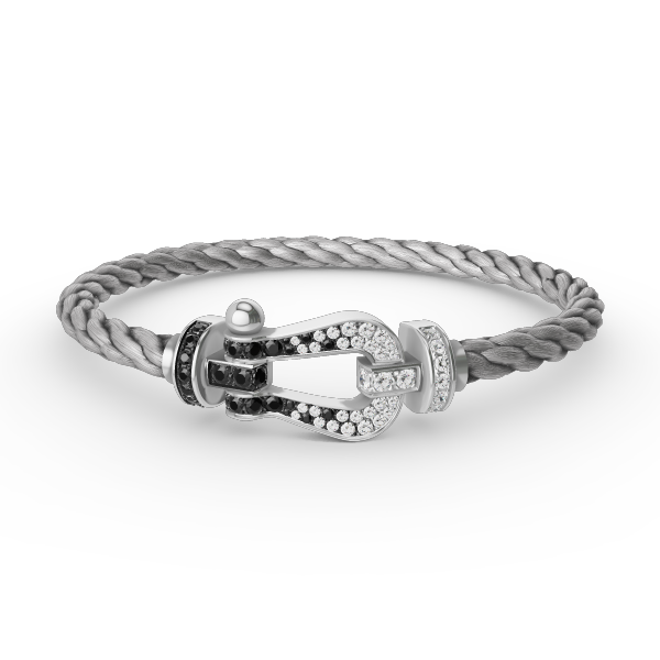 Lume Jewelry FORCE LARGE HORSESHOE BLACK WHITE DIAMOND BRACELET SILVER