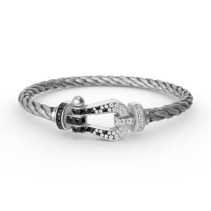 Lume Jewelry FORCE LARGE HORSESHOE BLACK WHITE DIAMOND BRACELET SILVER