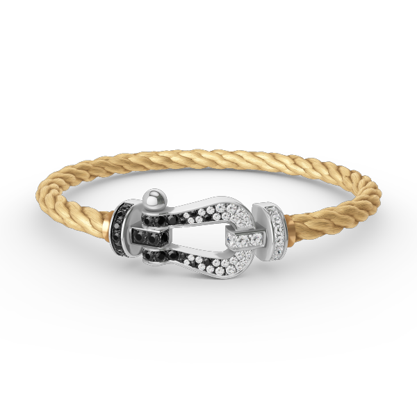 Lume Jewelry FORCE LARGE HORSESHOE BLACK WHITE DIAMOND BRACELET SILVER