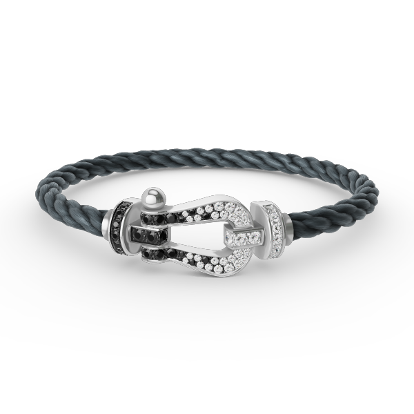 Lume Jewelry FORCE LARGE HORSESHOE BLACK WHITE DIAMOND BRACELET SILVER