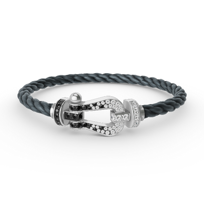 Lume Jewelry FORCE LARGE HORSESHOE BLACK WHITE DIAMOND BRACELET SILVER