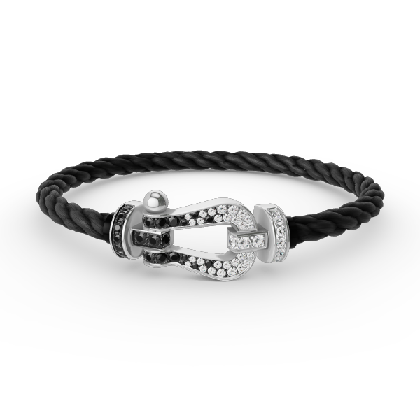 Lume Jewelry FORCE LARGE HORSESHOE BLACK WHITE DIAMOND BRACELET SILVER